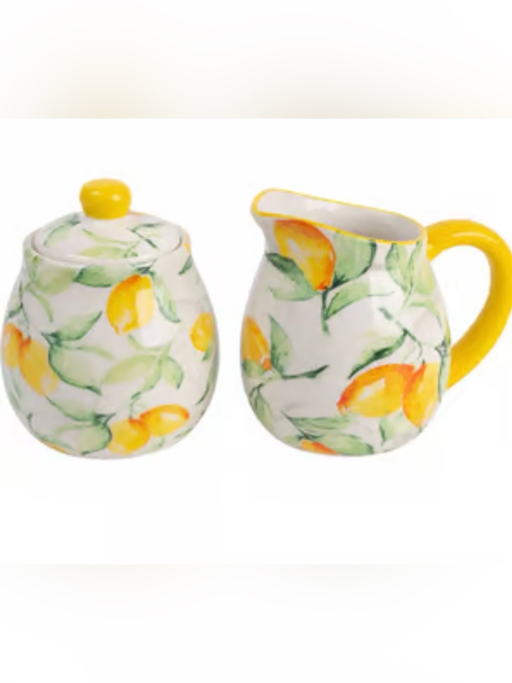 Lemon Pattern Ceramic Cream and Covered Sugar Set